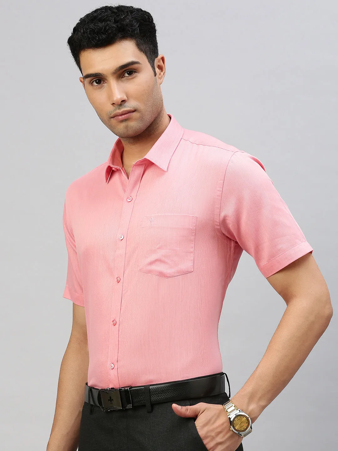 Couple Combo Half Sleeves Shirt & Weaving Saree Pink SL136