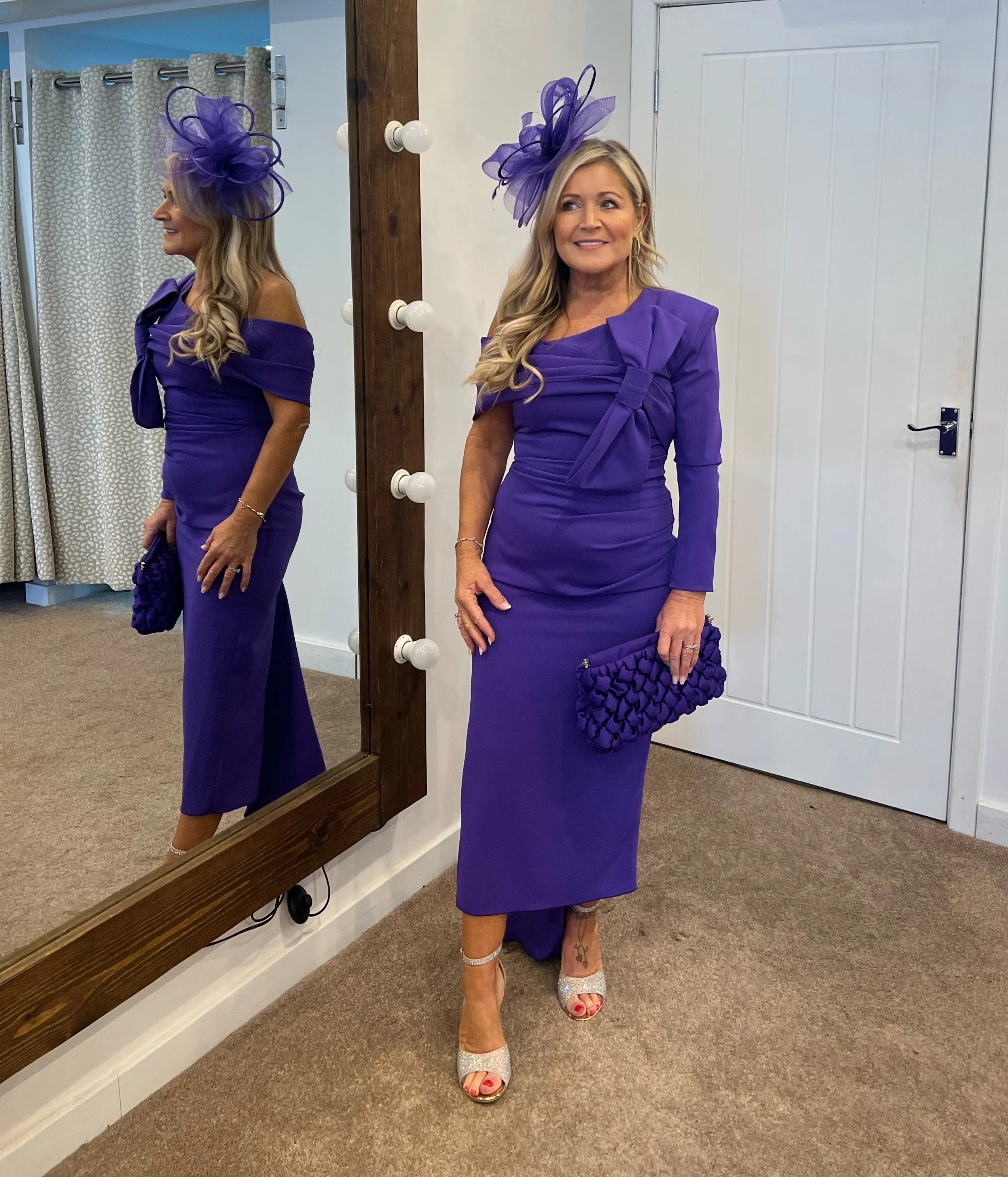 Kevan Jon Carolyn bow knee dress in violet purple