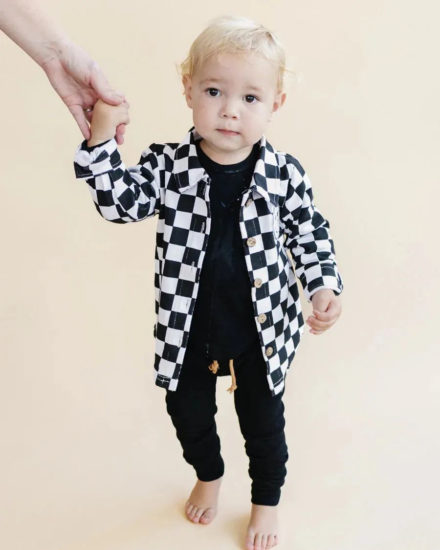 LPK Cotton Shacket - Smiley Checkered Black